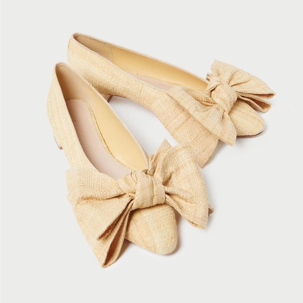 Loeffler Randall Noa Natural Raffia Bow Flat - size 7.5